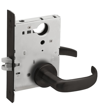 Grade 1 Passage Latch Mortise Lock, 17 Lever, A Rose, Flat Black Coated Finish, Field Reversible